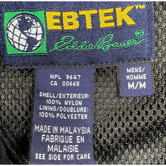 Eddie Bauer EBTEK Ripstop Windbreaker Jacket Mens Size M Black Full Zip Hooded - Picture 5 of 14